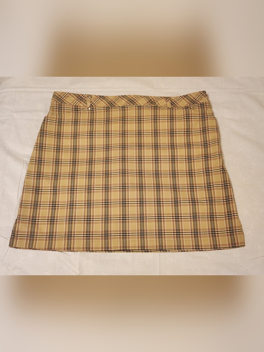 Beige Plaid Skirt with Black & Red Accents